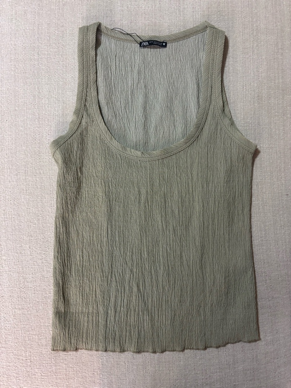 Zara Olive Green Textured Tank Top